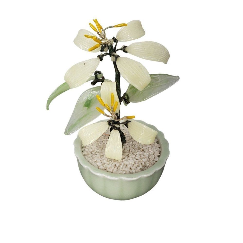 Taiwanese Spinach Jade & Semi Precious Gems Bonsai Tree, Vintage Bonsai Tree, Fl